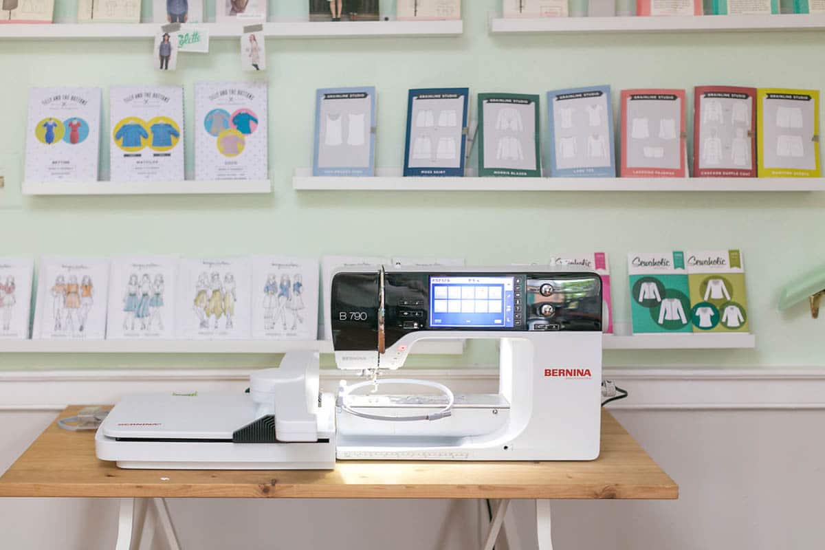 An embroidery machine featuring embroidery design printing